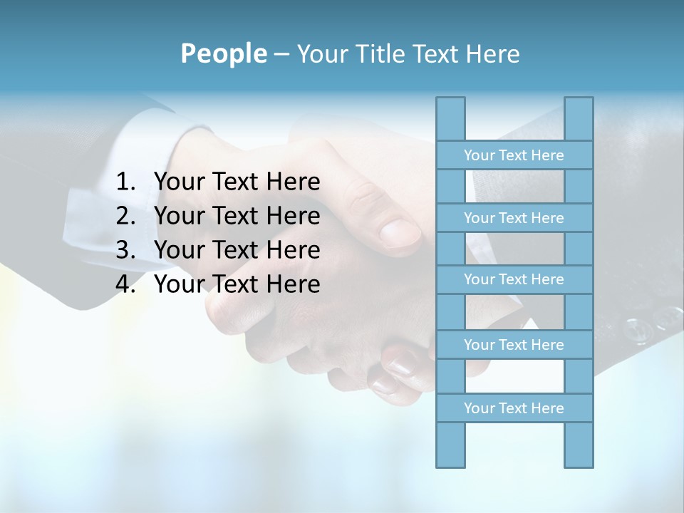 Two People Shaking Hands Over A Blue Background PowerPoint Template