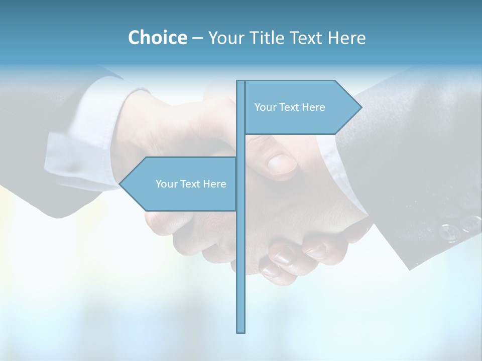 Two People Shaking Hands Over A Blue Background PowerPoint Template