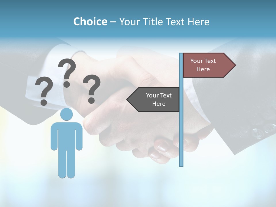 Two People Shaking Hands Over A Blue Background PowerPoint Template