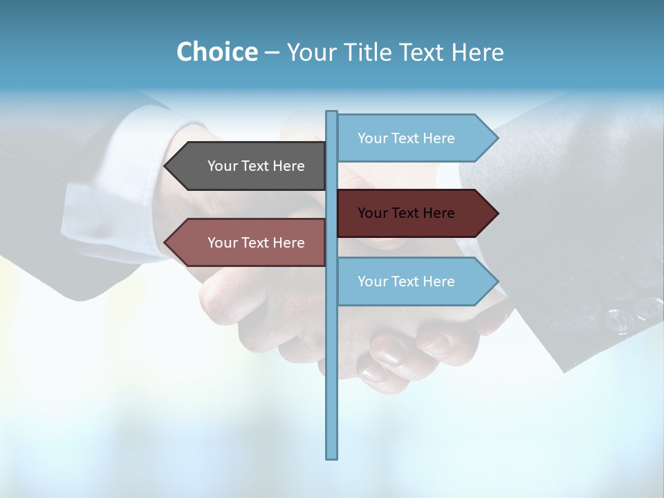 Two People Shaking Hands Over A Blue Background PowerPoint Template