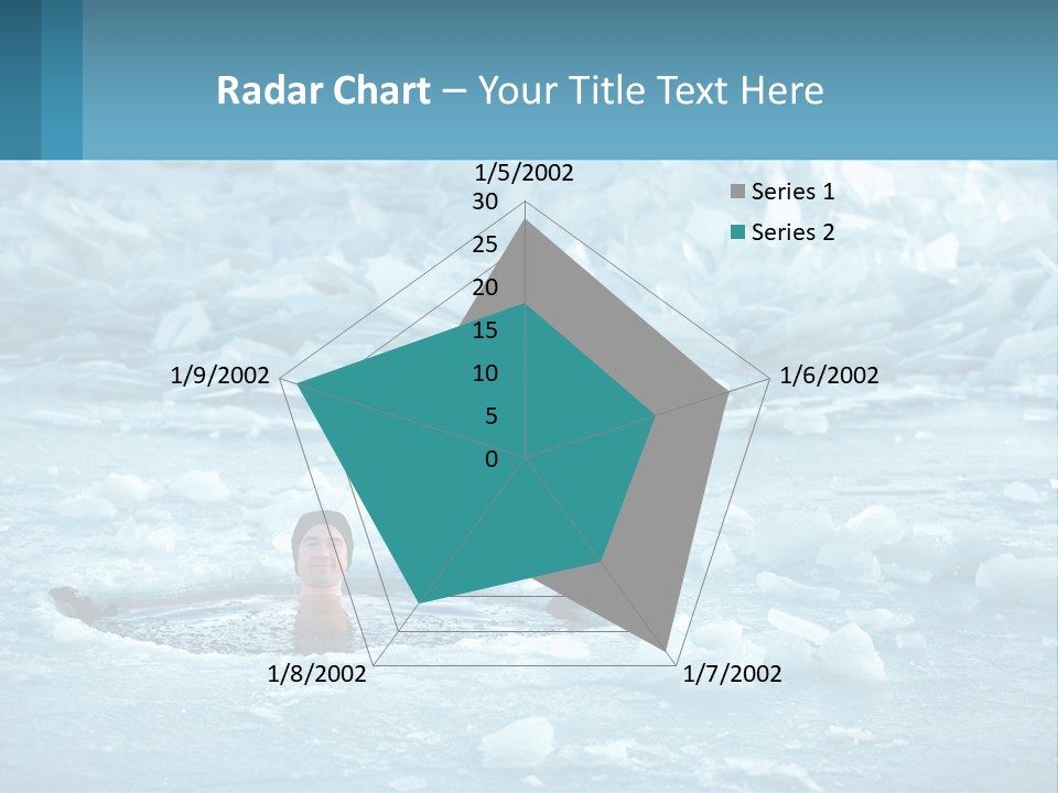 A Man Swimming In A Body Of Water Surrounded By Ice PowerPoint Template