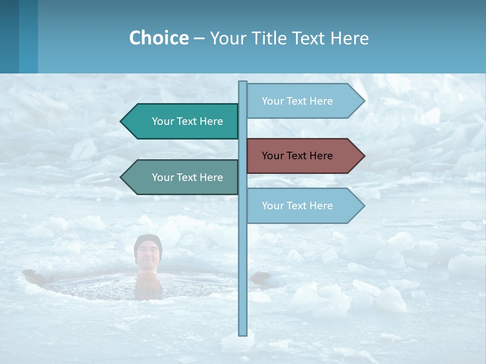 A Man Swimming In A Body Of Water Surrounded By Ice PowerPoint Template