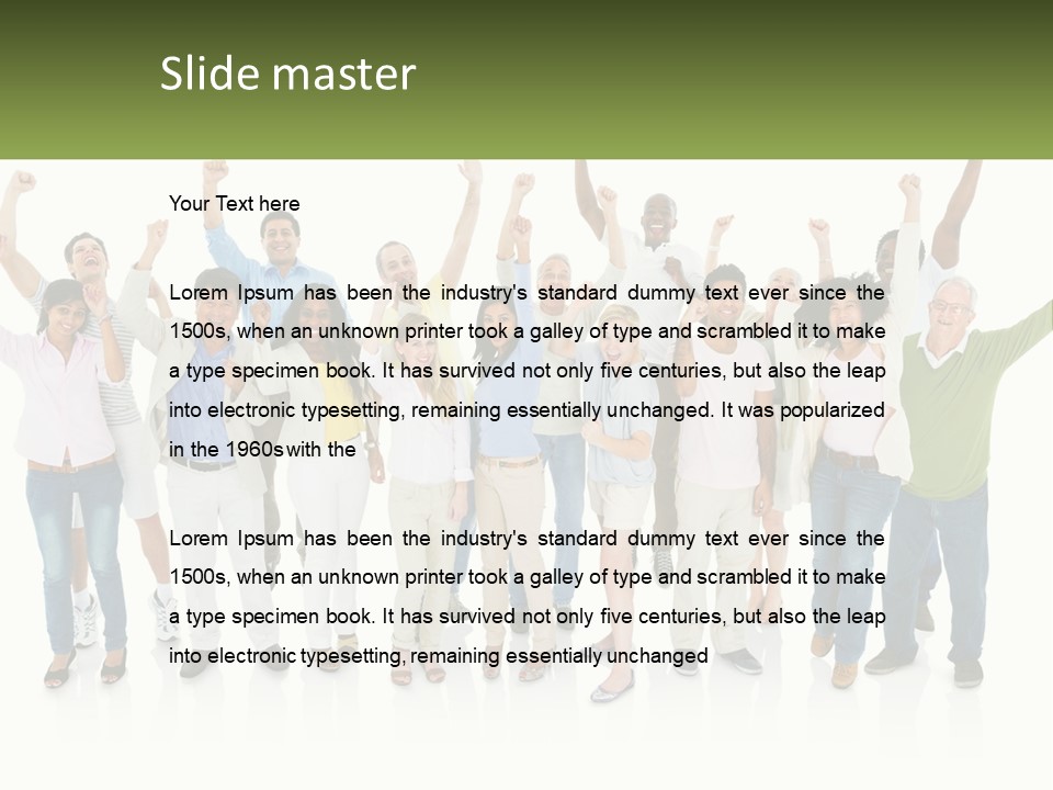 A Group Of People Standing Together With Their Arms In The Air PowerPoint Template