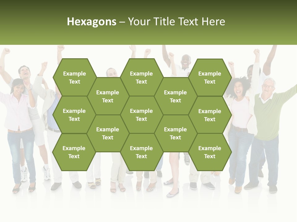 A Group Of People Standing Together With Their Arms In The Air PowerPoint Template