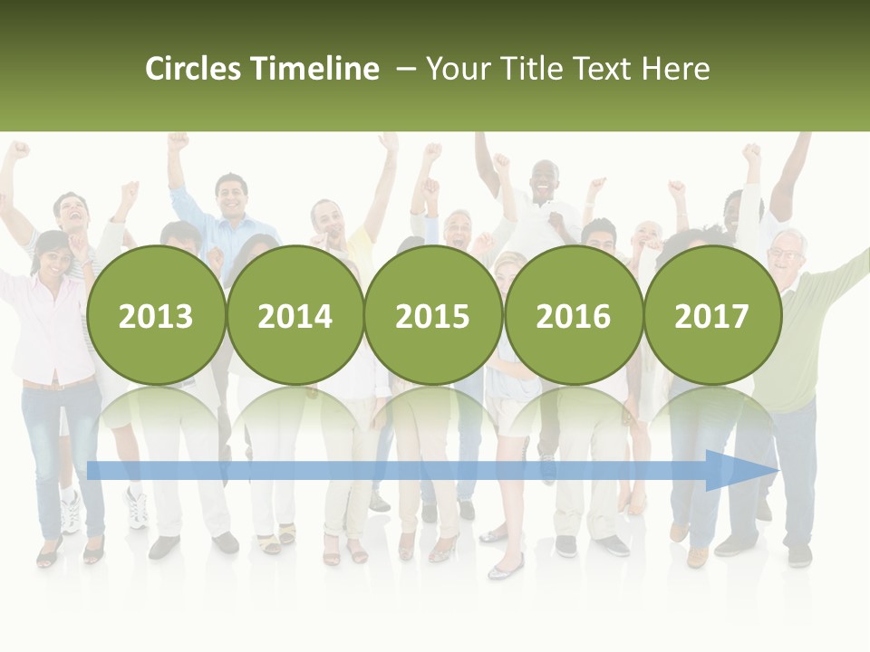 A Group Of People Standing Together With Their Arms In The Air PowerPoint Template