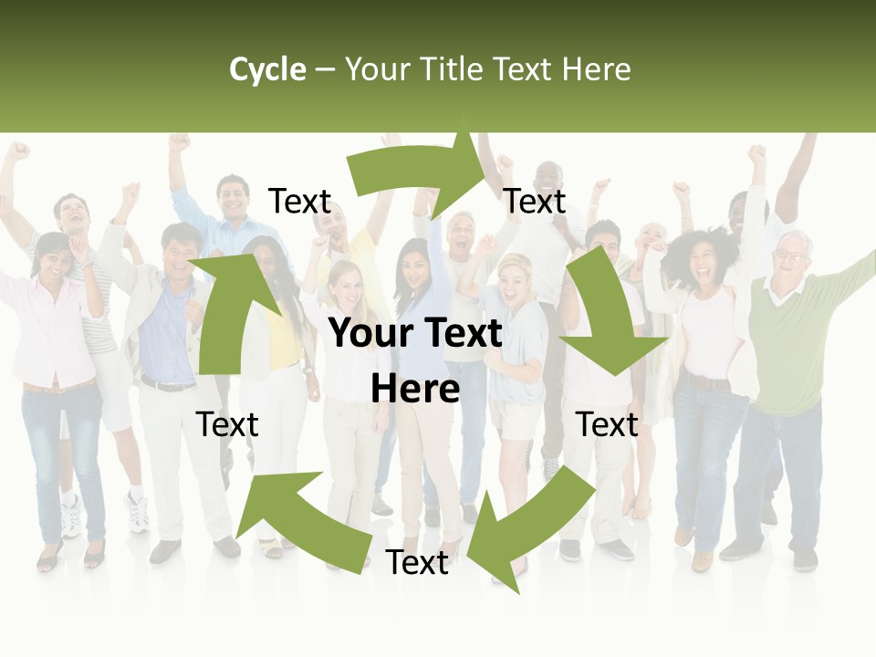 A Group Of People Standing Together With Their Arms In The Air PowerPoint Template