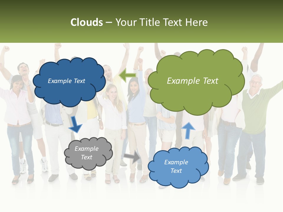 A Group Of People Standing Together With Their Arms In The Air PowerPoint Template