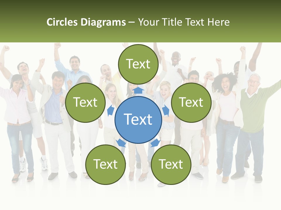 A Group Of People Standing Together With Their Arms In The Air PowerPoint Template