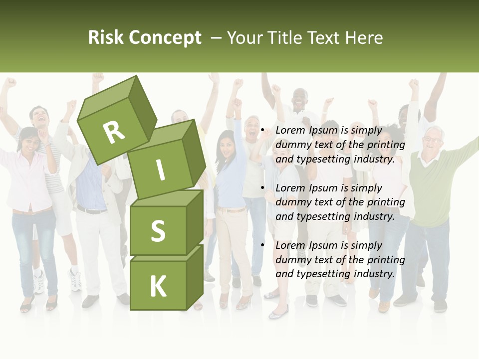 A Group Of People Standing Together With Their Arms In The Air PowerPoint Template