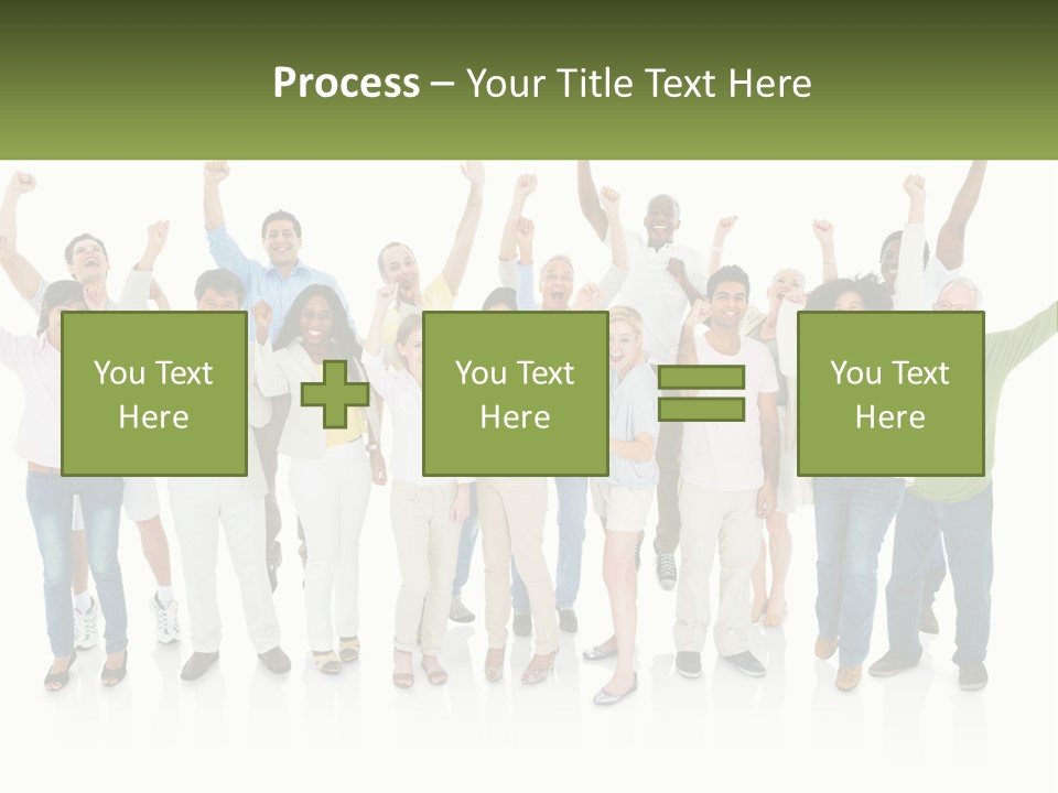 A Group Of People Standing Together With Their Arms In The Air PowerPoint Template