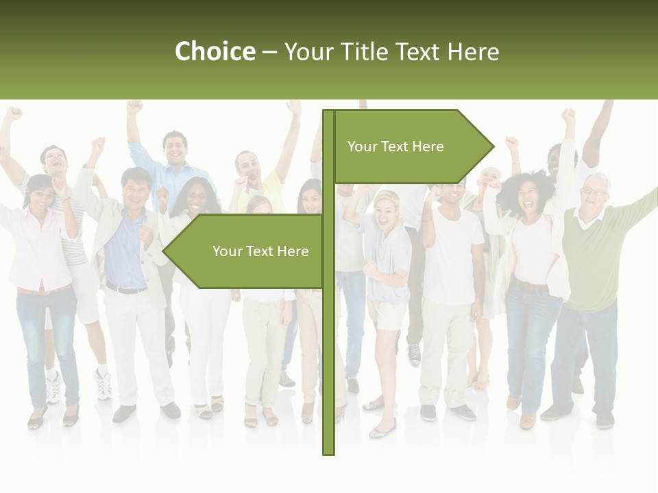 A Group Of People Standing Together With Their Arms In The Air PowerPoint Template