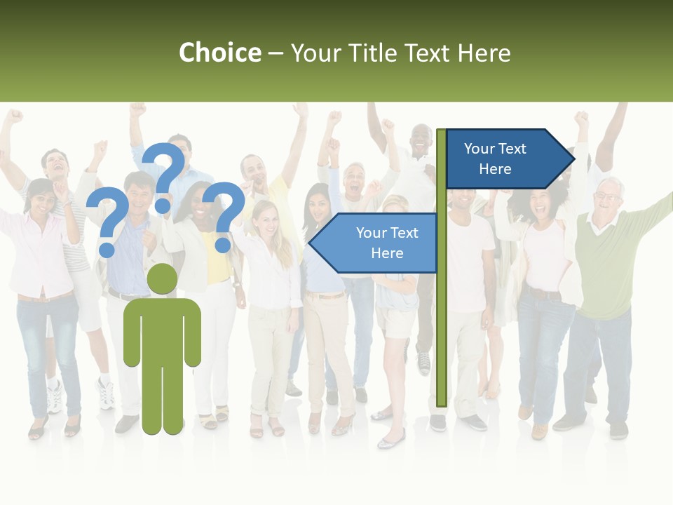 A Group Of People Standing Together With Their Arms In The Air PowerPoint Template