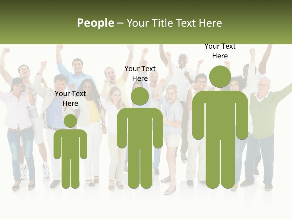 A Group Of People Standing Together With Their Arms In The Air PowerPoint Template