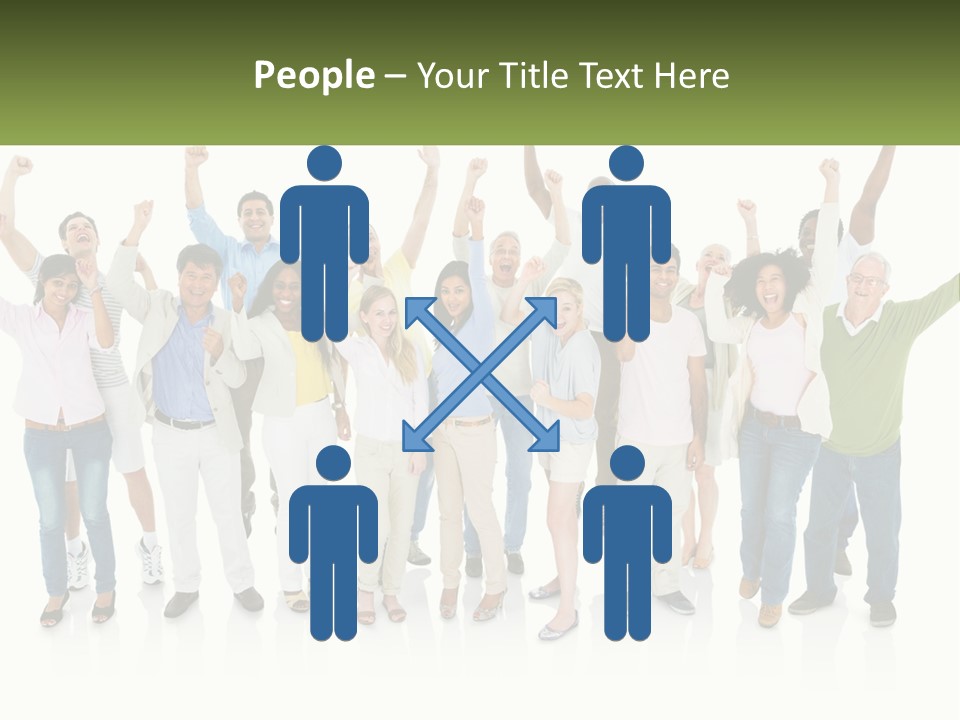 A Group Of People Standing Together With Their Arms In The Air PowerPoint Template