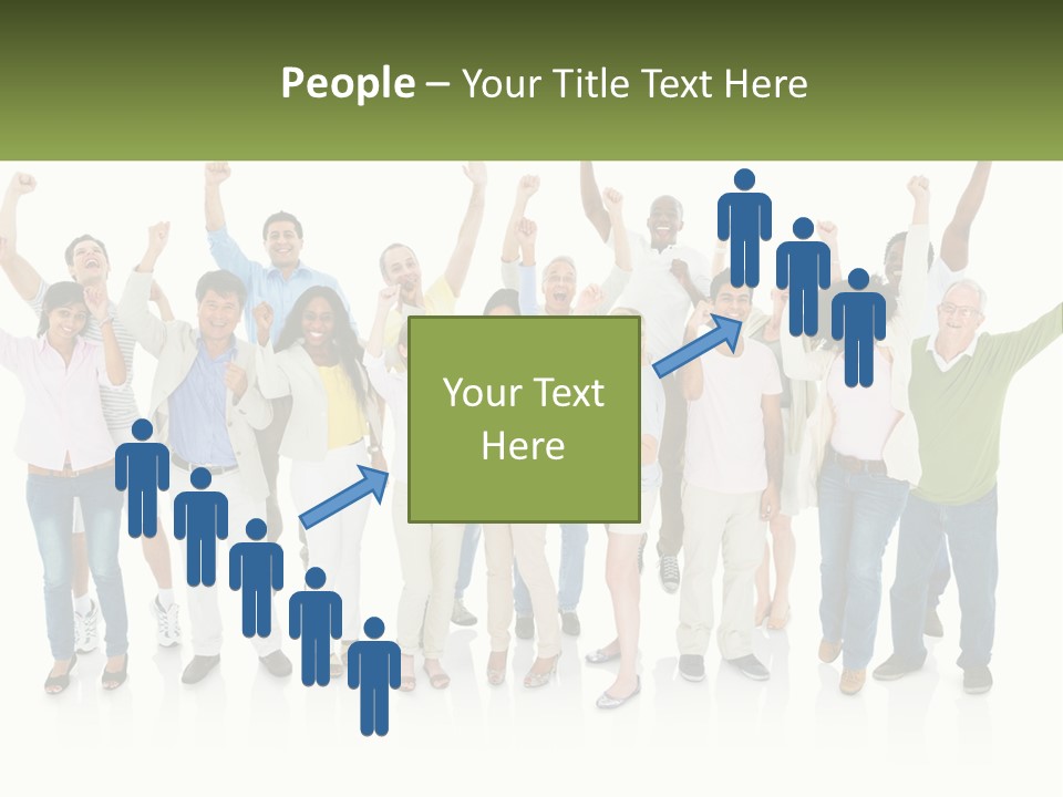 A Group Of People Standing Together With Their Arms In The Air PowerPoint Template