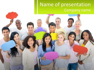 A Group Of People Holding Speech Bubbles PowerPoint Template