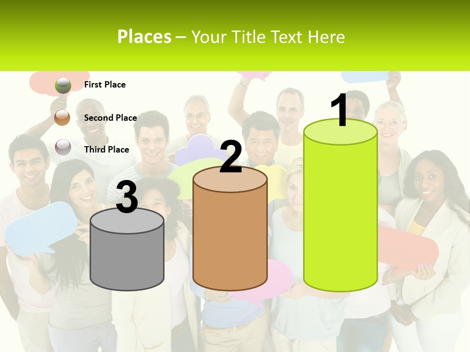 A Group Of People Holding Speech Bubbles PowerPoint Template