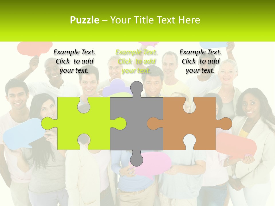 A Group Of People Holding Speech Bubbles PowerPoint Template