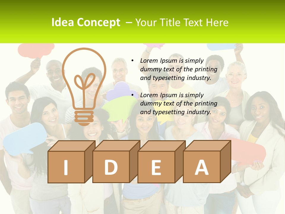 A Group Of People Holding Speech Bubbles PowerPoint Template