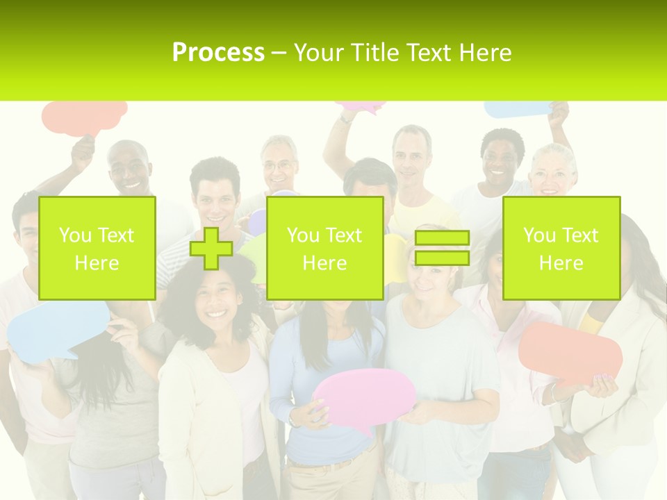 A Group Of People Holding Speech Bubbles PowerPoint Template