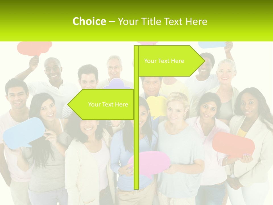A Group Of People Holding Speech Bubbles PowerPoint Template