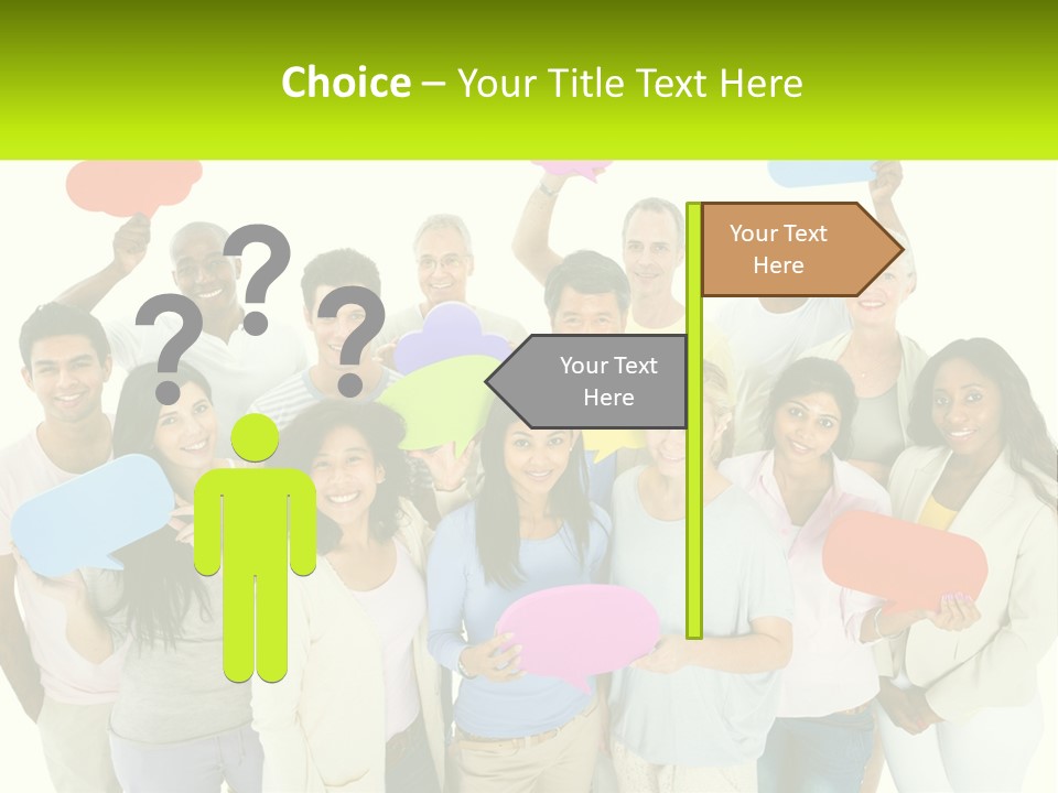 A Group Of People Holding Speech Bubbles PowerPoint Template