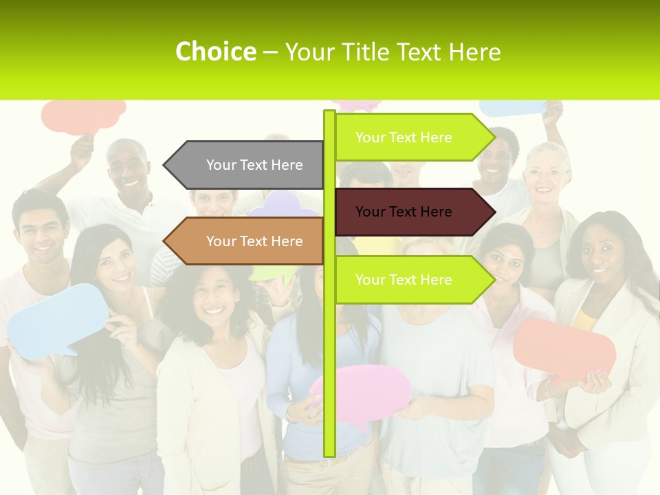 A Group Of People Holding Speech Bubbles PowerPoint Template