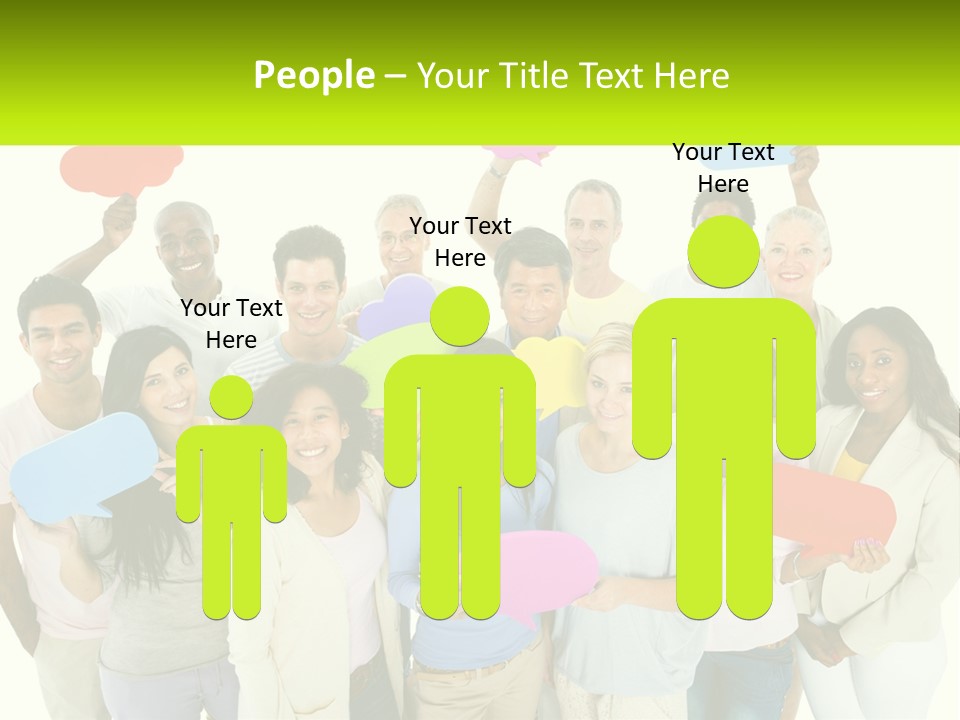 A Group Of People Holding Speech Bubbles PowerPoint Template