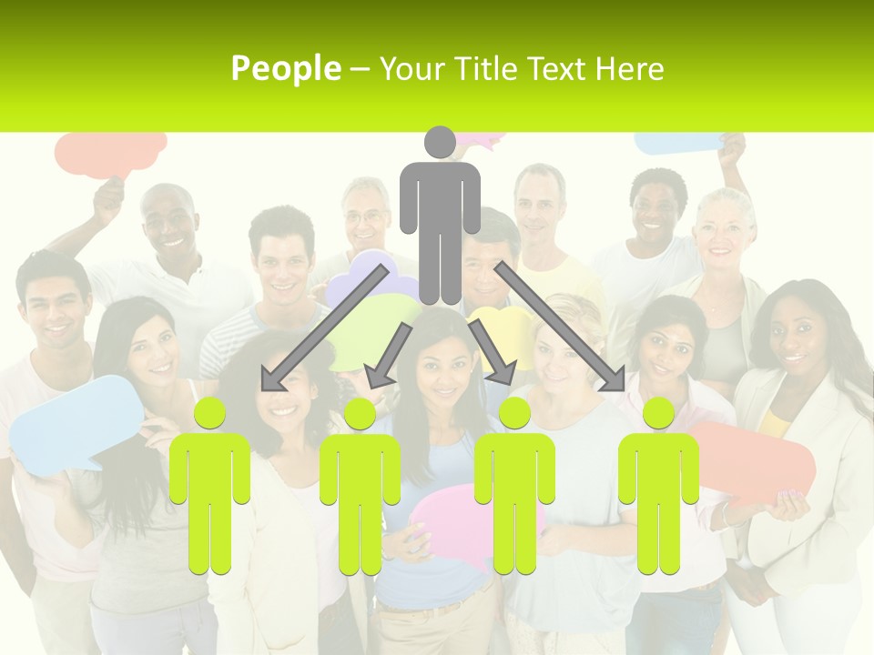 A Group Of People Holding Speech Bubbles PowerPoint Template