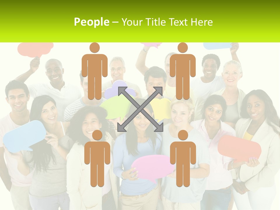 A Group Of People Holding Speech Bubbles PowerPoint Template