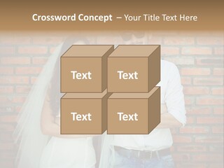 A Man And A Woman Standing Next To Each Other In Front Of A Brick Wall PowerPoint Template