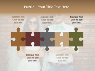 A Man And A Woman Standing Next To Each Other In Front Of A Brick Wall PowerPoint Template