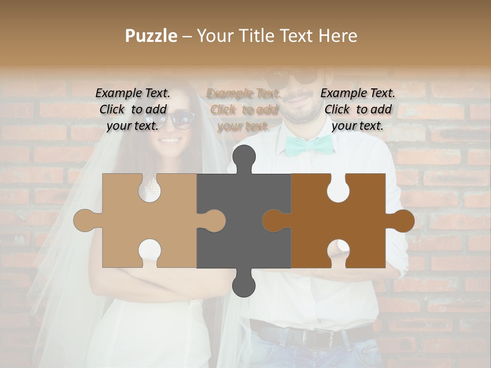 A Man And A Woman Standing Next To Each Other In Front Of A Brick Wall PowerPoint Template