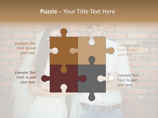 A Man And A Woman Standing Next To Each Other In Front Of A Brick Wall PowerPoint Template