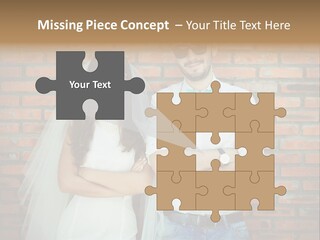 A Man And A Woman Standing Next To Each Other In Front Of A Brick Wall PowerPoint Template