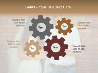 A Man And A Woman Standing Next To Each Other In Front Of A Brick Wall PowerPoint Template