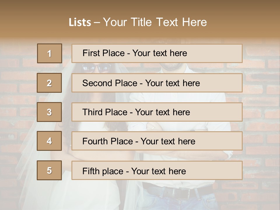 A Man And A Woman Standing Next To Each Other In Front Of A Brick Wall PowerPoint Template