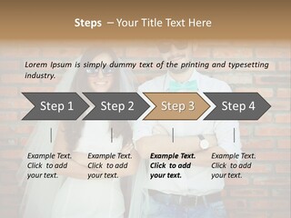 A Man And A Woman Standing Next To Each Other In Front Of A Brick Wall PowerPoint Template