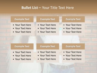 A Man And A Woman Standing Next To Each Other In Front Of A Brick Wall PowerPoint Template