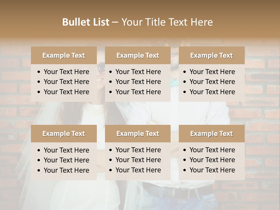 A Man And A Woman Standing Next To Each Other In Front Of A Brick Wall PowerPoint Template