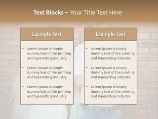 A Man And A Woman Standing Next To Each Other In Front Of A Brick Wall PowerPoint Template