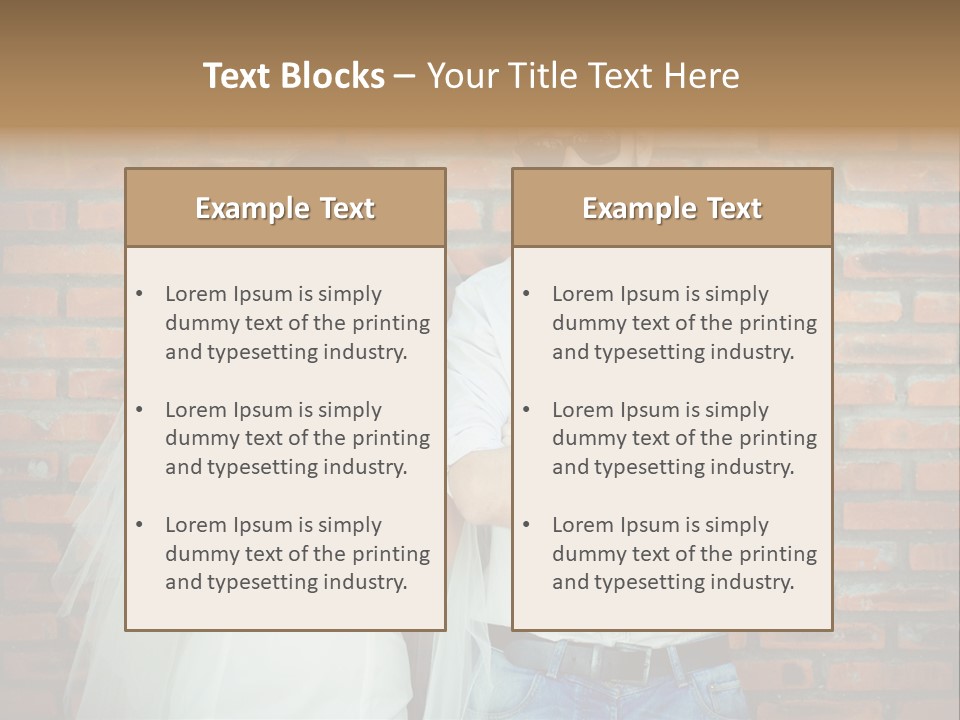 A Man And A Woman Standing Next To Each Other In Front Of A Brick Wall PowerPoint Template