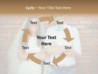 A Man And A Woman Standing Next To Each Other In Front Of A Brick Wall PowerPoint Template