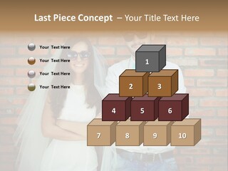 A Man And A Woman Standing Next To Each Other In Front Of A Brick Wall PowerPoint Template