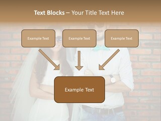 A Man And A Woman Standing Next To Each Other In Front Of A Brick Wall PowerPoint Template