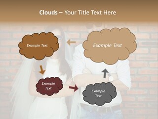 A Man And A Woman Standing Next To Each Other In Front Of A Brick Wall PowerPoint Template