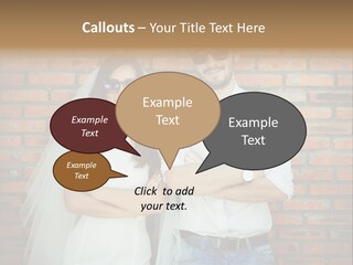 A Man And A Woman Standing Next To Each Other In Front Of A Brick Wall PowerPoint Template