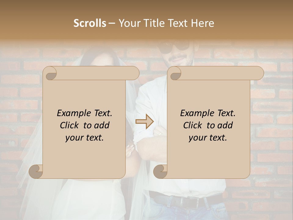 A Man And A Woman Standing Next To Each Other In Front Of A Brick Wall PowerPoint Template