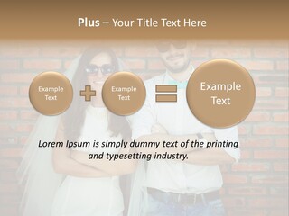A Man And A Woman Standing Next To Each Other In Front Of A Brick Wall PowerPoint Template