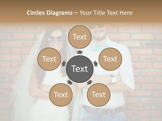A Man And A Woman Standing Next To Each Other In Front Of A Brick Wall PowerPoint Template